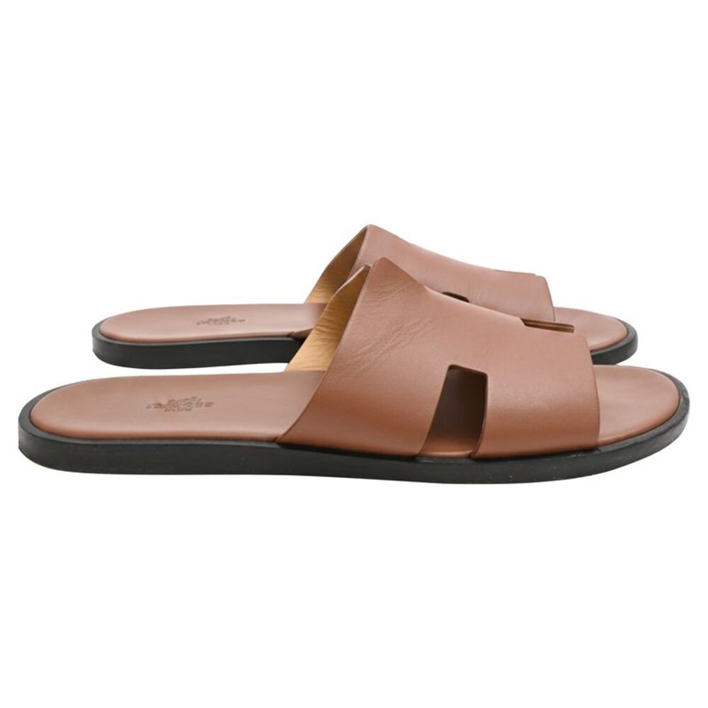 Hermès Izmir Slide Sandals in Brown Calf Leather